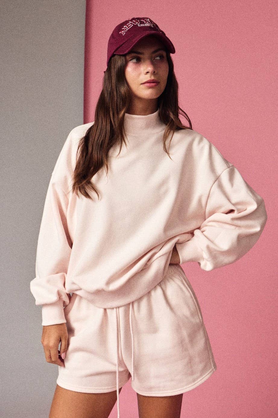 Mock Neckline Oversized Lounge Set PINK/BLUE